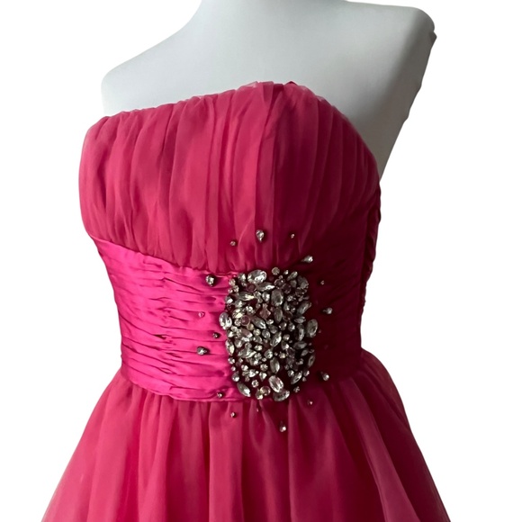 Formal Strapless Mini Dress Small Homecoming Retro Dress Fit n Flair Hot Pink - Picture 4 of 17
